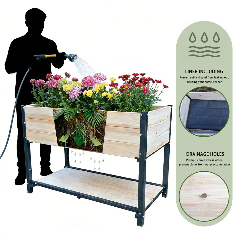 New style:     Solid Wood & Iron Frame Raised Garden Bed - Reversible & Replaceable Wood Panels, No Paint/Formaldehyde, DIY Planter Box for Vegetables, Fruits, Flowers Media 12