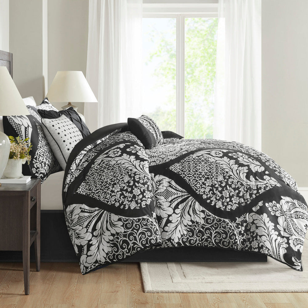 7 Piece Cotton Printed Comforter Set Black Cal King Media 2