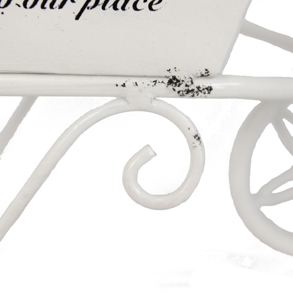 11.5x4x7' White Metal Decorative Disressed Wheelbarrow Planter, Tabletop Decor Media 8
