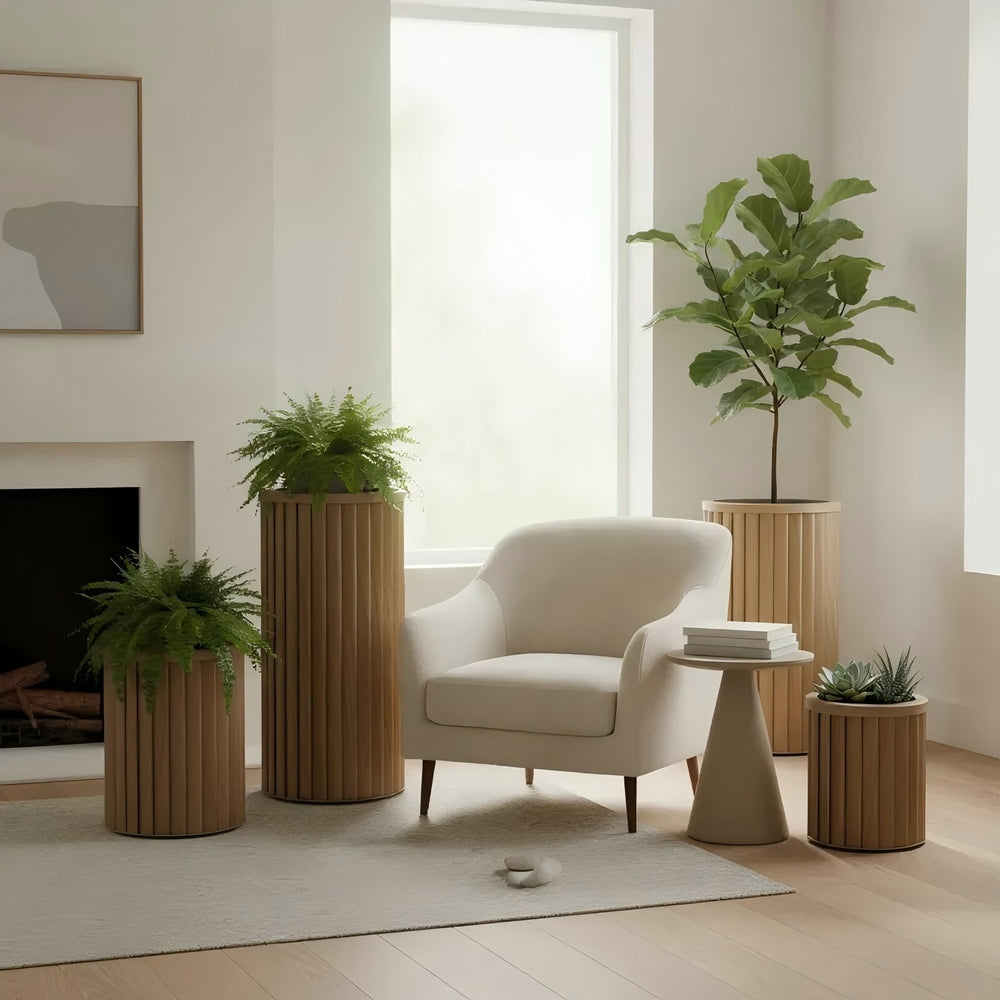 Round Strata Column Planter XL - Grey Brown Media 7