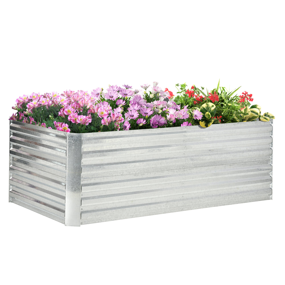 Outsunny Galvanized Raised Garden Bed Kit with Reinforcing Bars, Large and Tall Metal Planter Box for Vegetables, Flowers and Herbs, 6' x 3' x 2', Silver Media 1