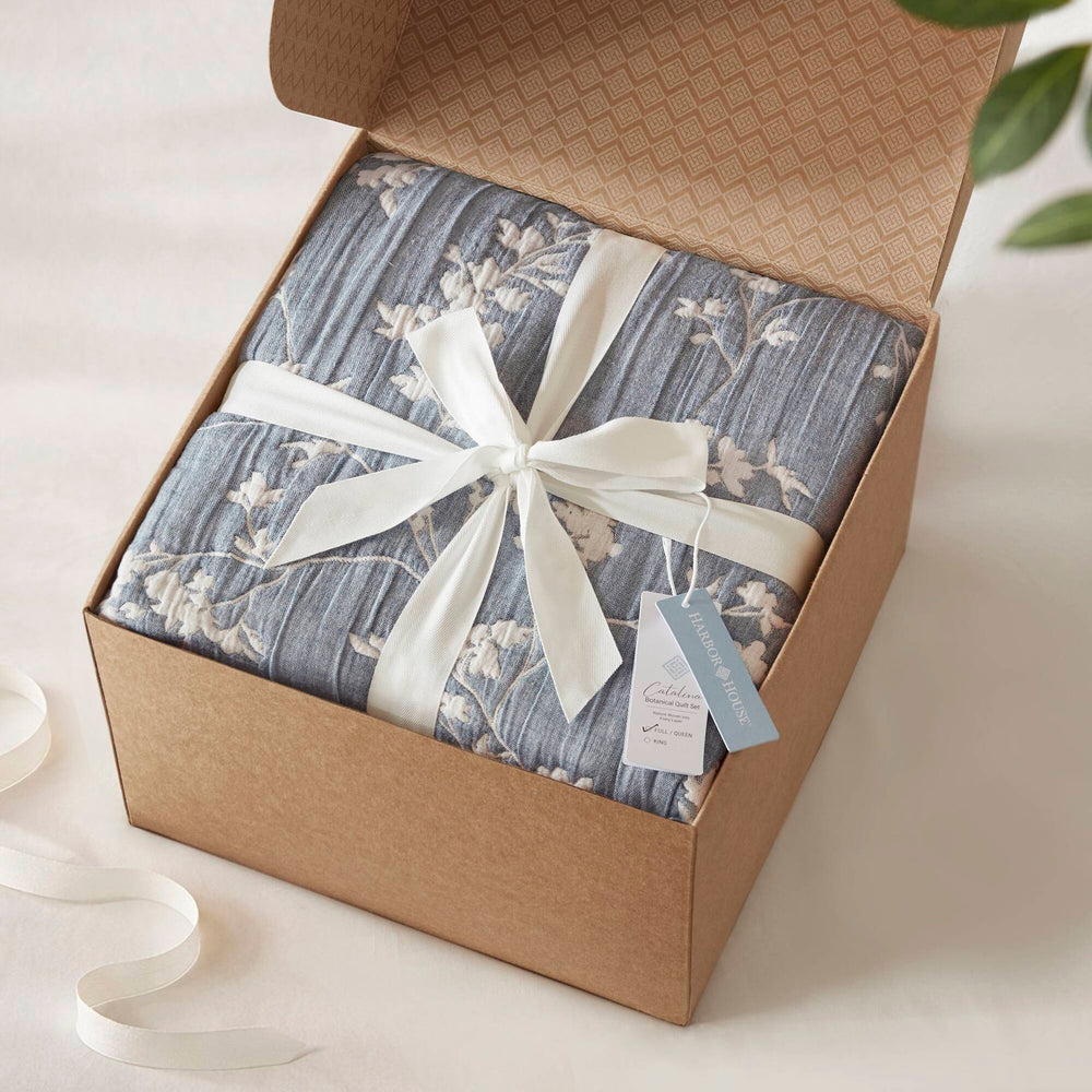 3 Pieces Full/Queen Jacquard Cotton Gauze Quilt Set,Blue Media 18
