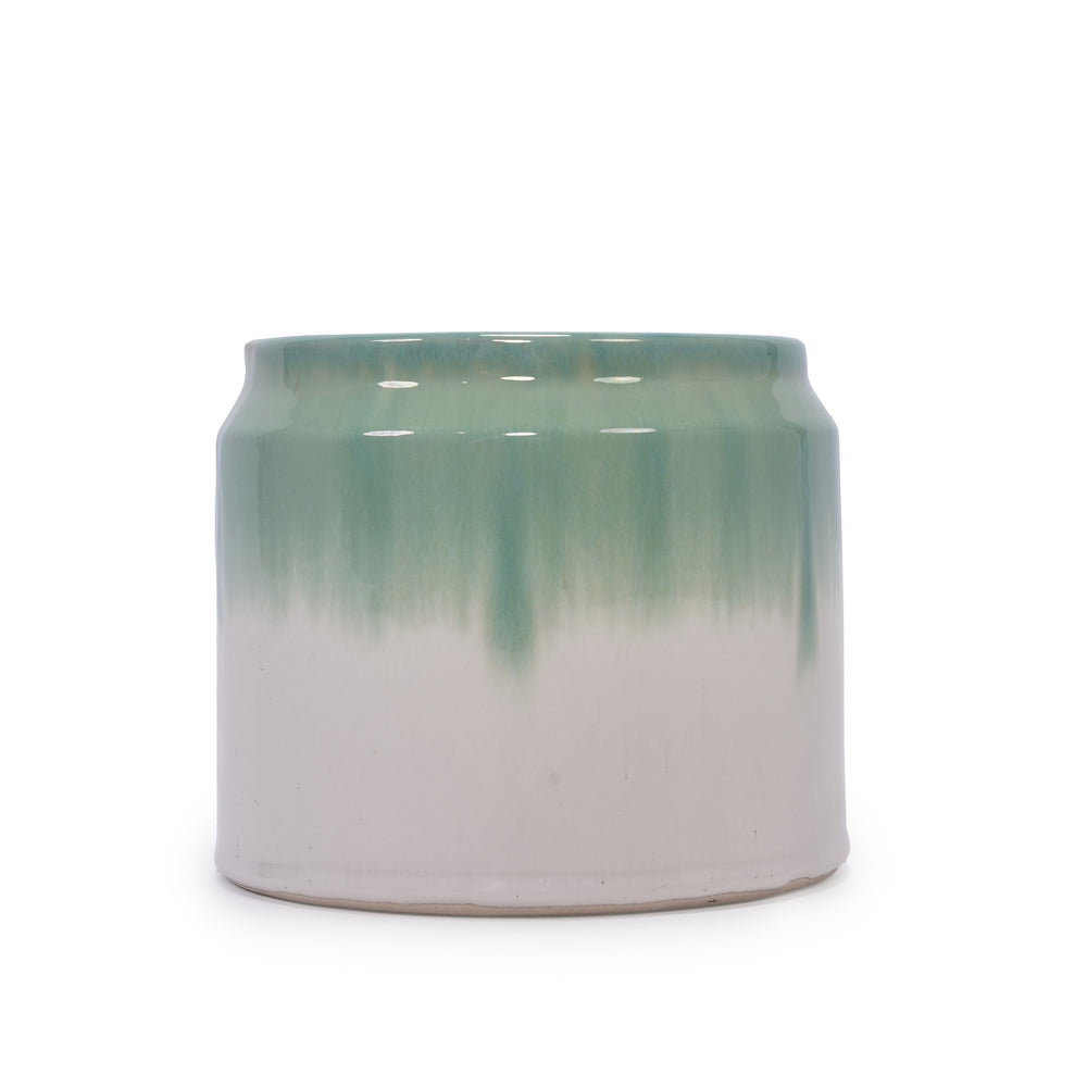 Set of 2 Gradient Ceramic Flowerpot, Modern Planter for Patio, Garden, Windowsill - White Green Media 8