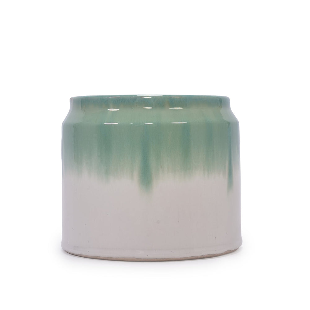 Set of 2 Gradient Ceramic Flowerpot, Modern Planter for Patio, Garden, Windowsill - White Green Media 8