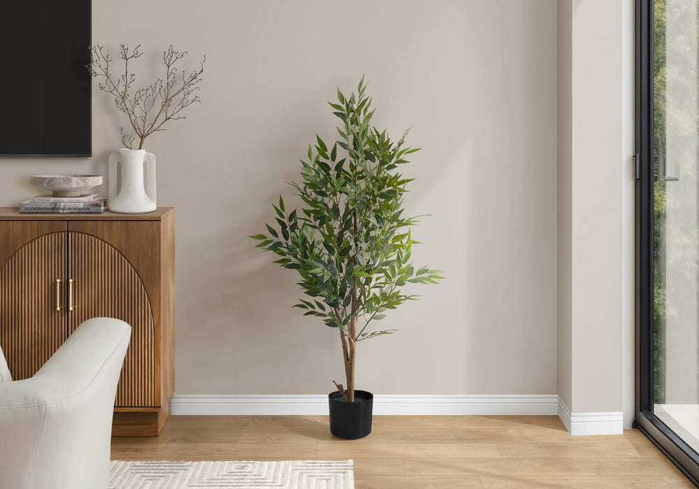 Artificial Plant, 47' Tall, Acacia Tree, Indoor, Faux, Fake, Floor, Greenery, Potted, Silk, Decorative, Green Leaves, Black Pot Media 1