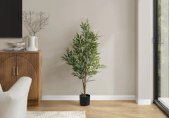 Artificial Plant, 47' Tall, Acacia Tree, Indoor, Faux, Fake, Floor, Greenery, Potted, Silk, Decorative, Green Leaves, Black Pot perspective