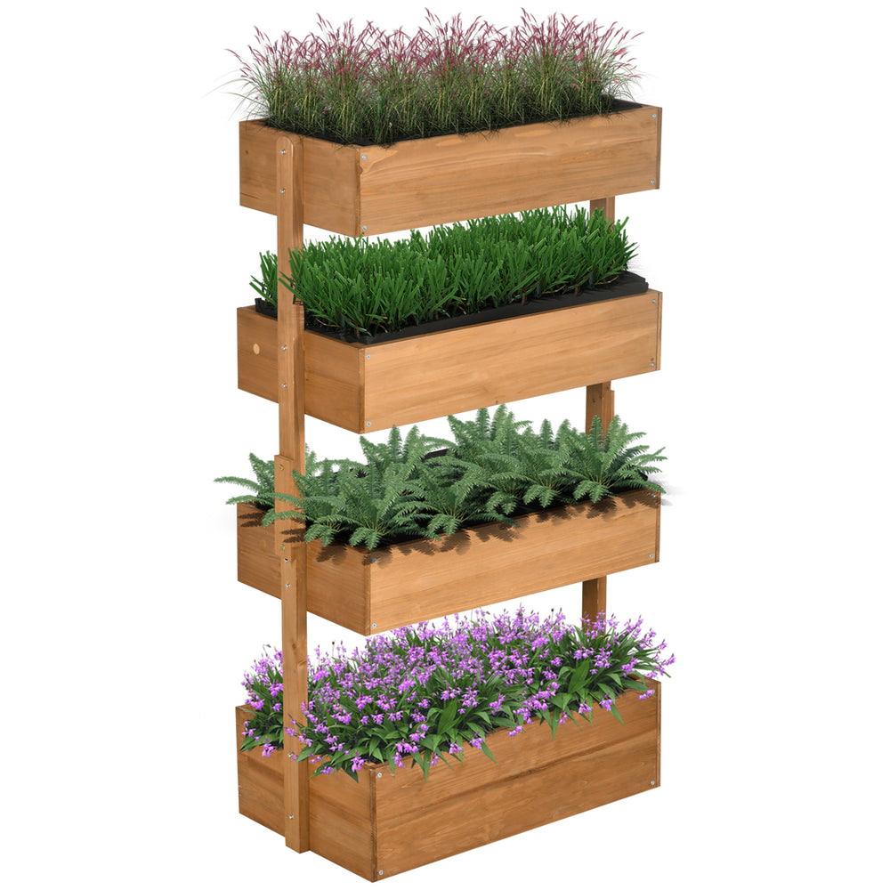 Outsunny Vertical Garden Planter, Wooden 4 Tier Planter Box, Self-Draining with Non-Woven Fabric for Outdoor Flowers, Vegetables and Herbs, Orange Media 10