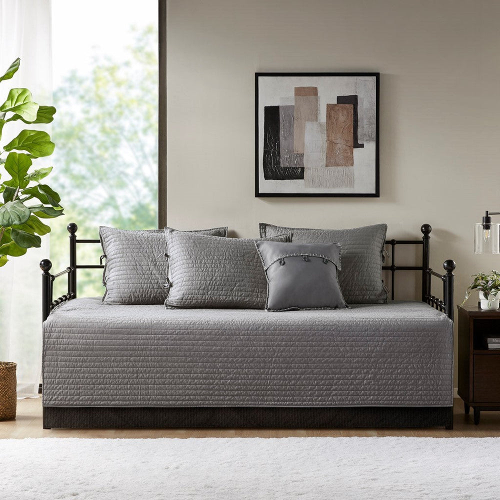 6 Piece Reversible Plaid Daybed Cover Set Grey Daybed Media 6