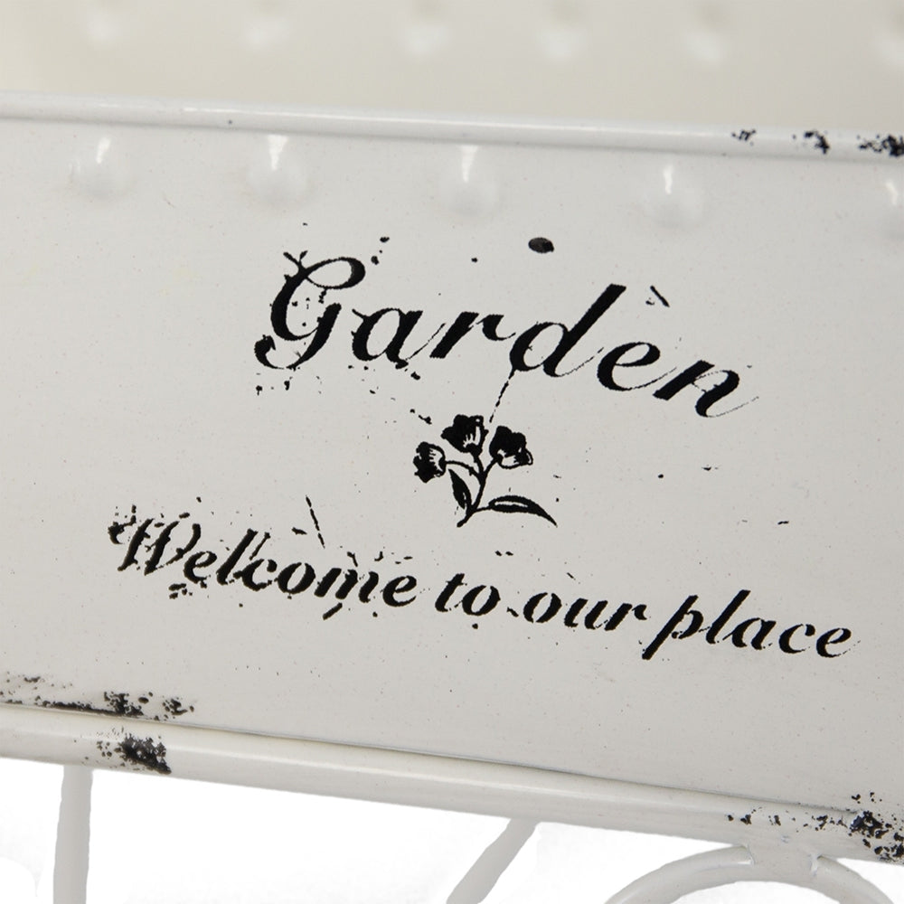 11.5x4x7' White Metal Decorative Disressed Wheelbarrow Planter, Tabletop Decor Media 7