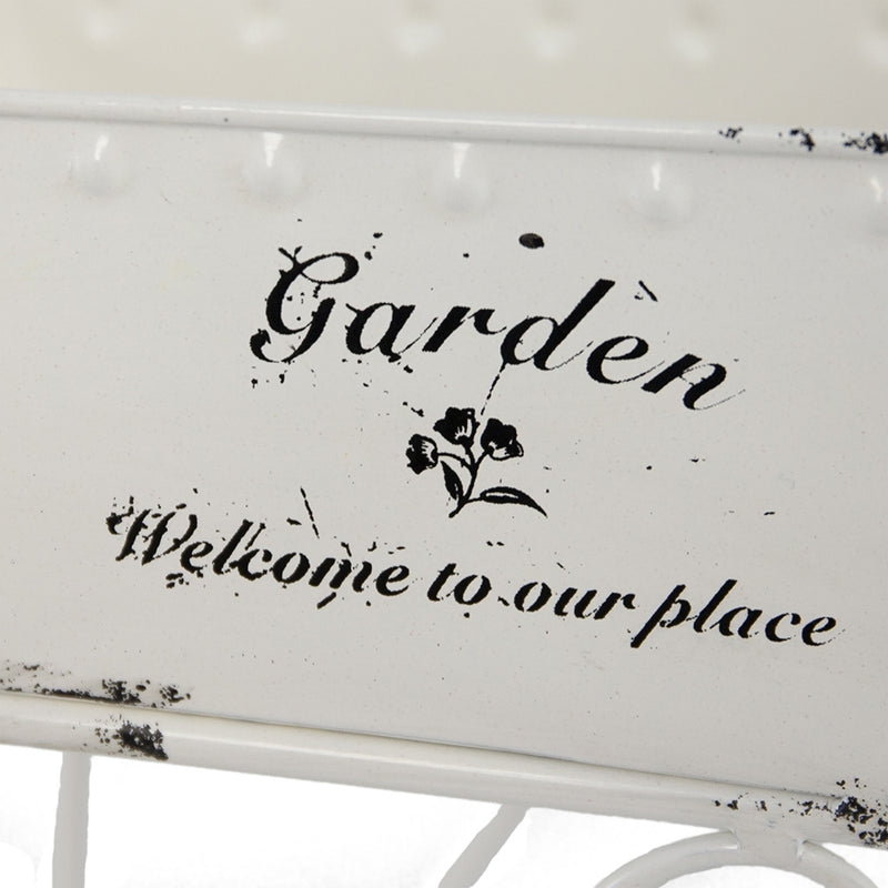 11.5x4x7' White Metal Decorative Disressed Wheelbarrow Planter, Tabletop Decor