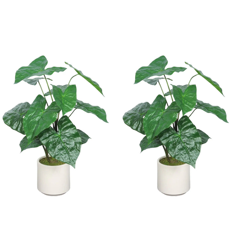 30'' Artificial Tropical Alocasia Leaf Plant With White Pot 2pc/set