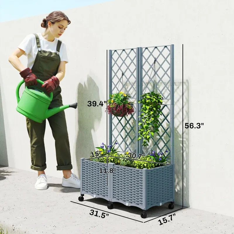 Mobile Raised Garden Bed,Outdoor Stylish Planter Box Media 8