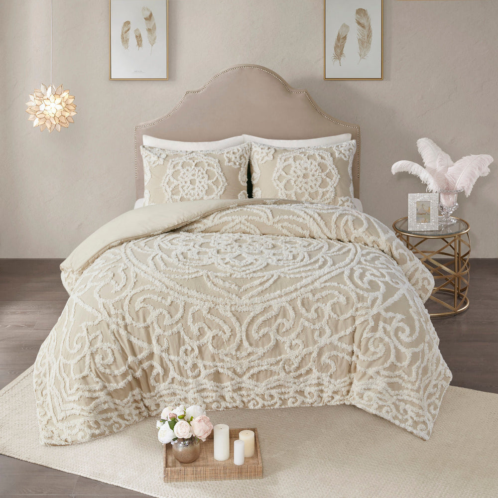 King/Cal King 3 piece Tufted Cotton duvet cover set Media 3