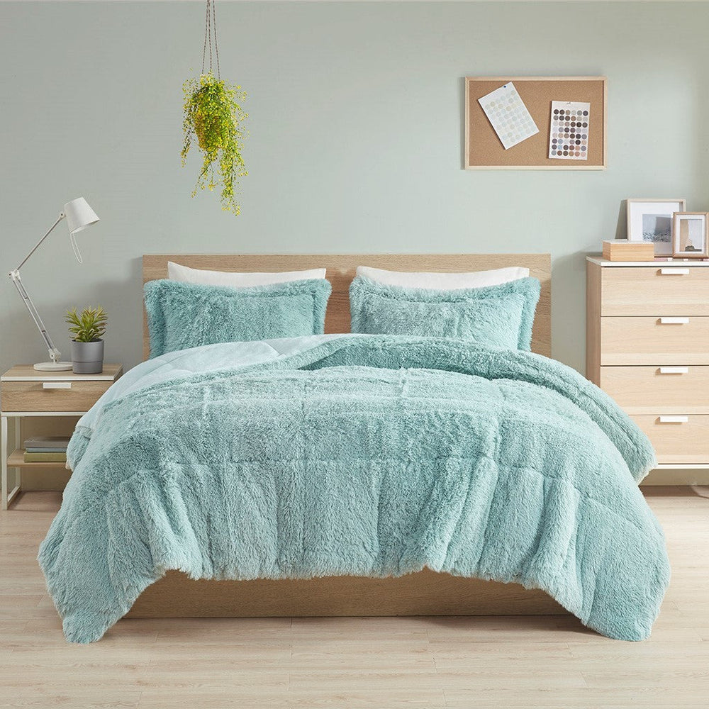 Full/Queen Shaggy Long Fur Comforter Mini Set Media 3