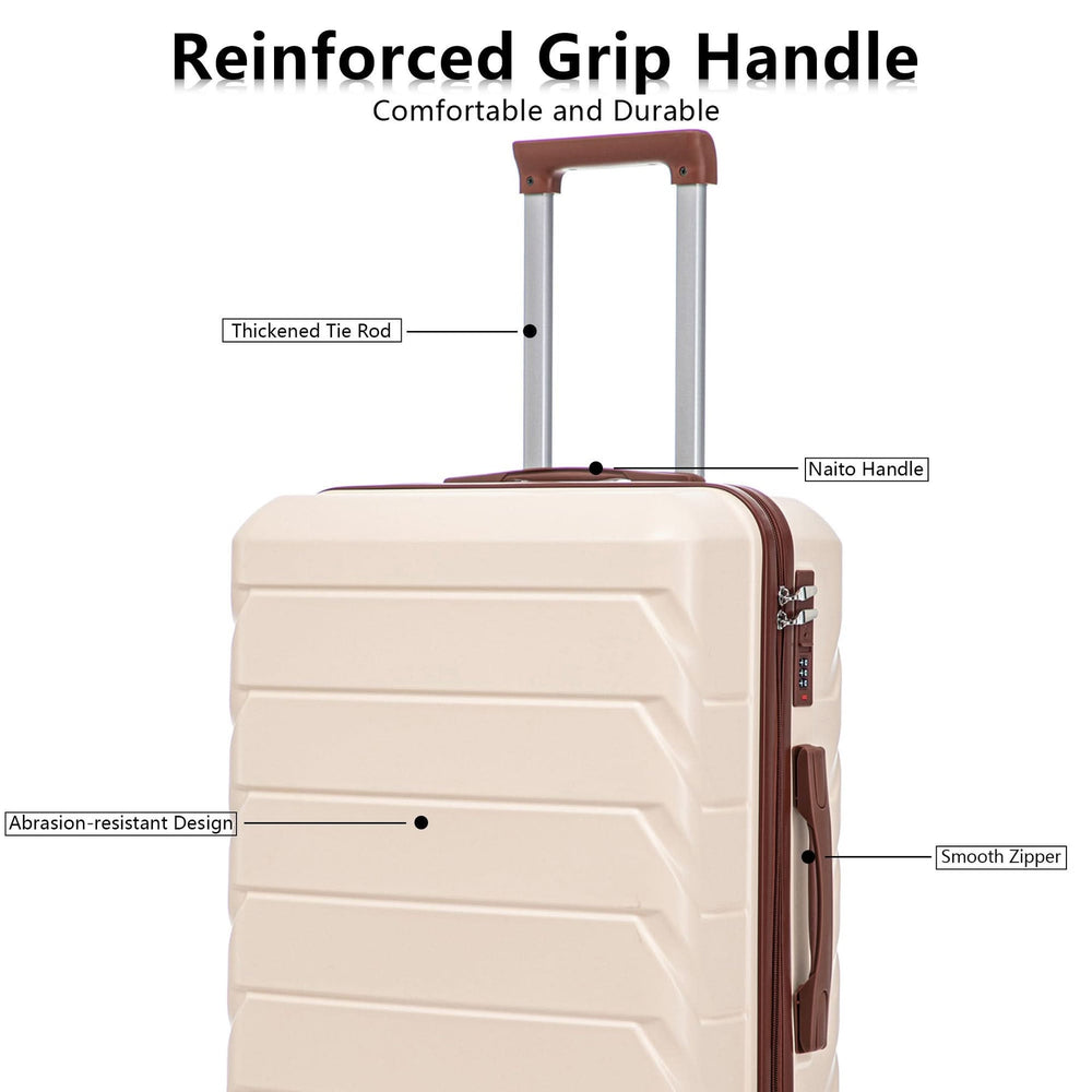 Abs Luggage Set 20 24 28 Inches 3 Piece Beige Durable Spinner Wheels & Combination Lock Media 11