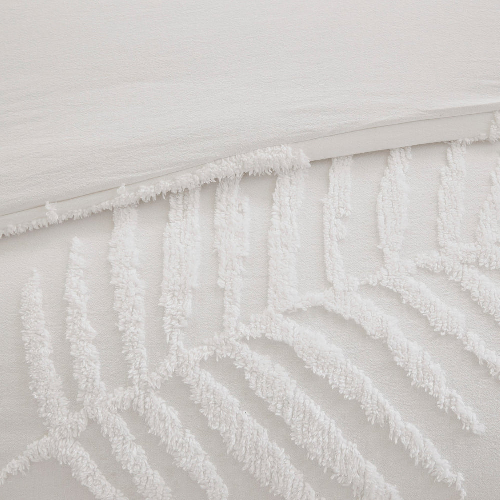 3 Piece Tufted Cotton Chenille Palm Comforter Set Off-White Full/Queen Media 5