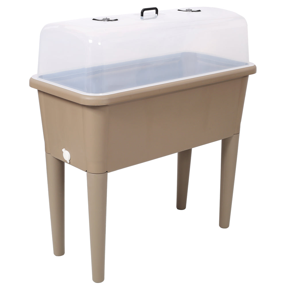 2PCS Raised Garden Bed with Ventilated Transparent Greenhouse Lid, Elevated Planter Box with Removable Legs for Vegetables & Flowers, light brown Media 2
