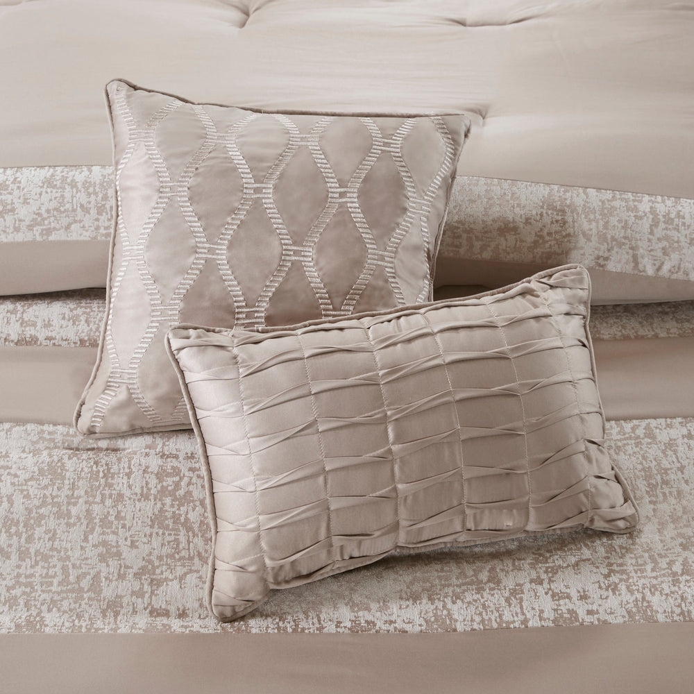 7 Piece Chenille Jacquard Comforter Set Taupe King Media 11