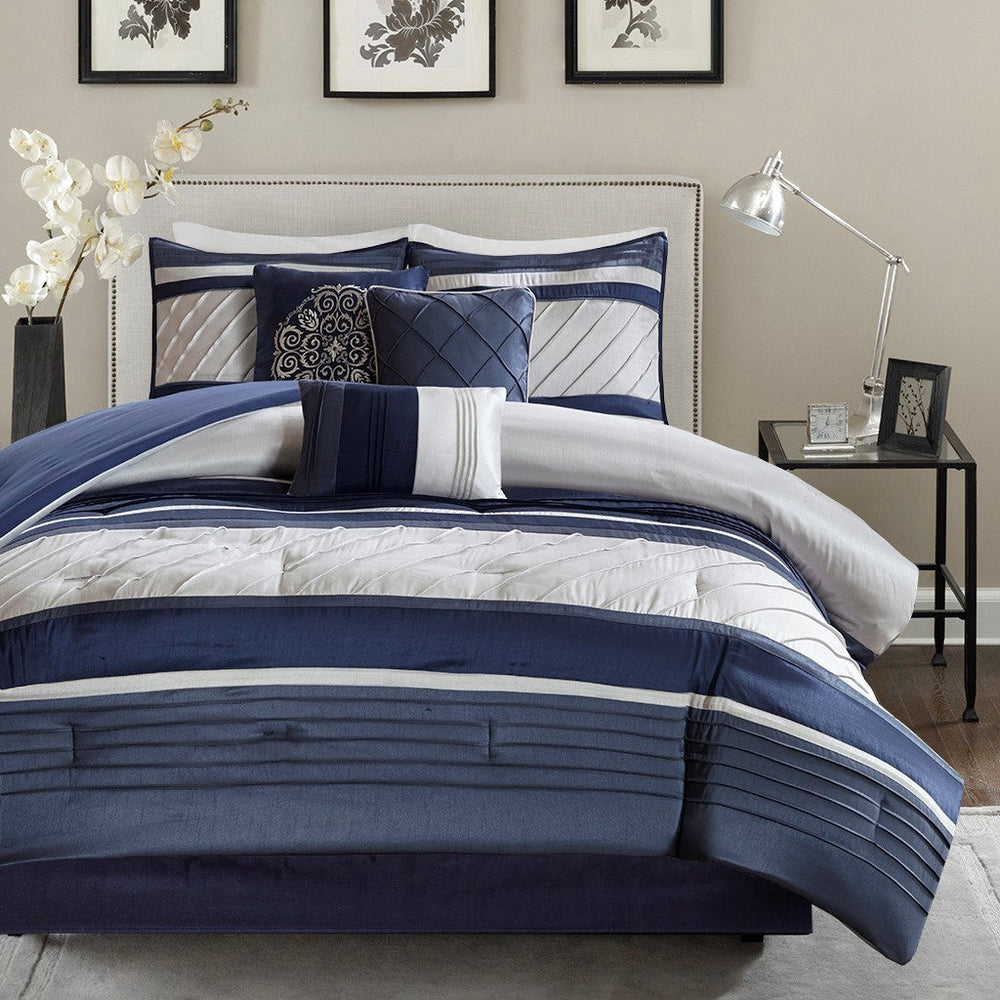 7 Piece Comforter Set Navy King Media 4