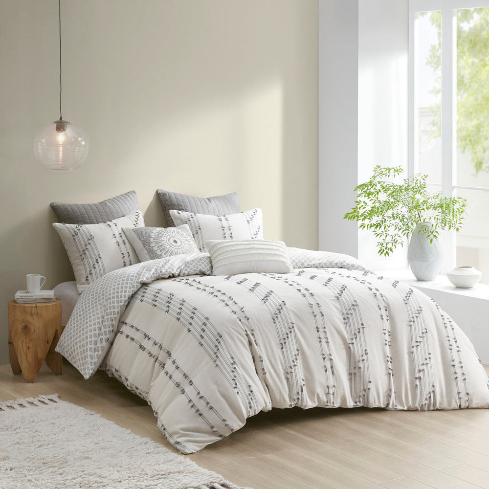 Full/Queen 3 Piece Cotton Jacquard Duvet Cover Set Media 2