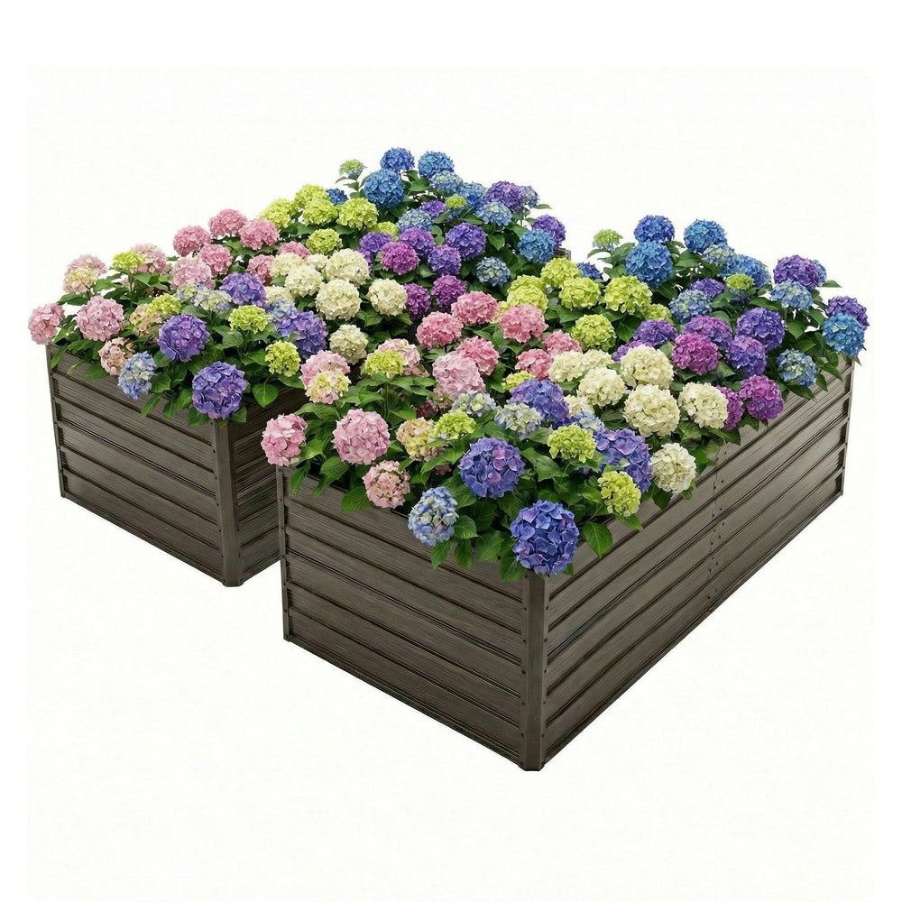 Double the Beds, Double the Harvest! 8x4x2 FT Woodgrain Galvanized Raised Garden Bed Set - Durable Outdoor Combo for Veggies, Flowers, Herbs & Fruits Media 1