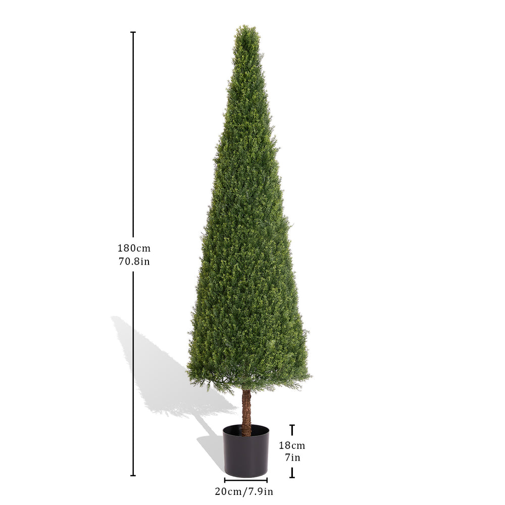 6FT Artificial Conical Topiary Trees  UV Resistant Faux Cedar Bushes and Evergreen Shrubs, Fake Potted Plants for Front Porch Outside Planter Decor, 1pc/set Media 3