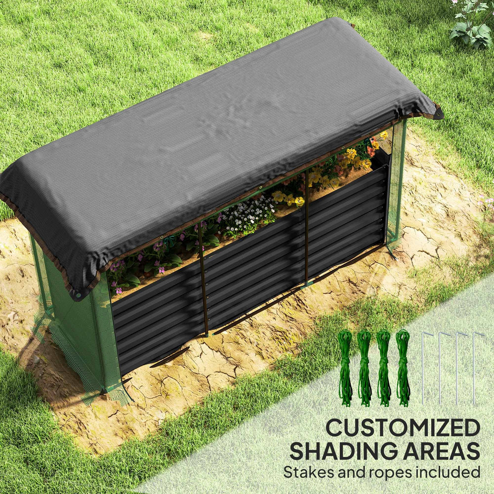 Raised Garden Bed,Galvanized Steel Planter Box with Crop Cage and Shade Cloth,for Flowers, Veggies and Herbs Media 4