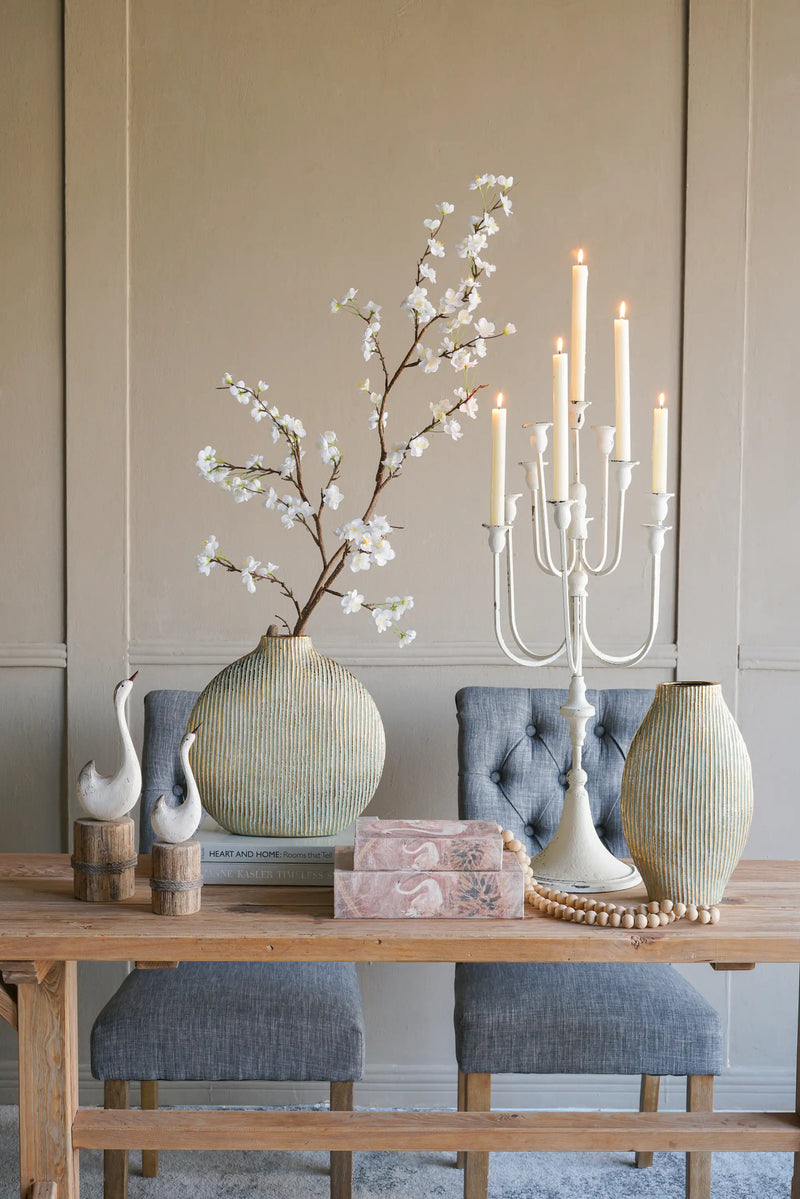Ceramic Accent Vase with Vertical Ribbed Texture