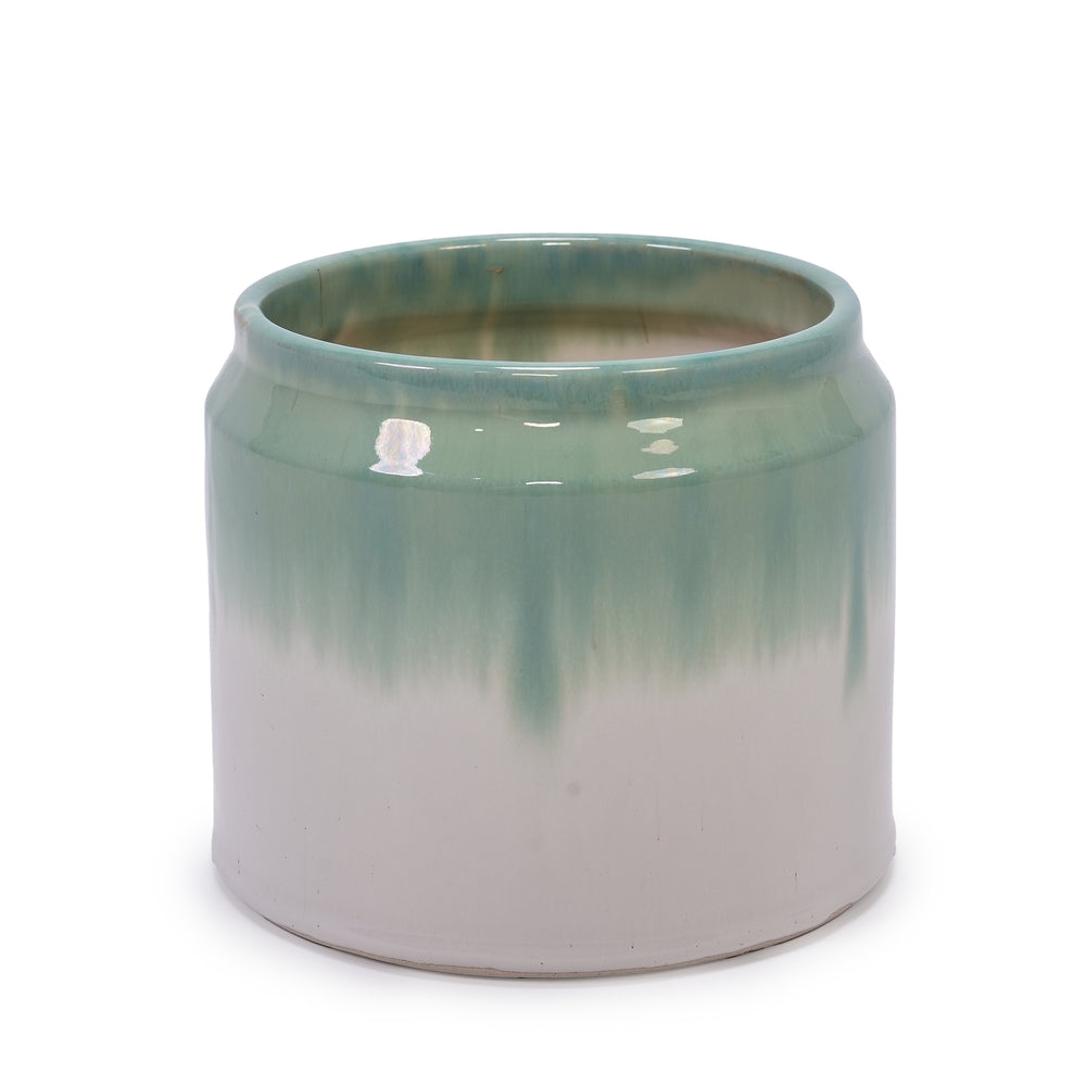 Set of 2 Gradient Ceramic Flowerpot, Modern Planter for Patio, Garden, Windowsill - White Green Media 9