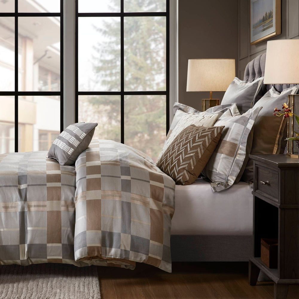 8 PCS Queen Jacquard Oversized Duvet Style Comforter Set Taupe Media 18