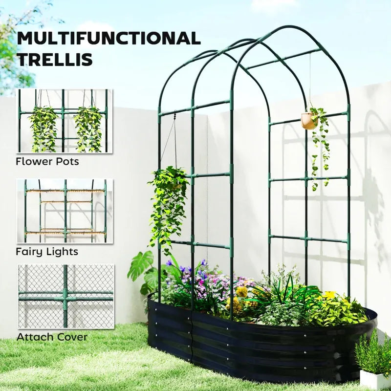 Outdoor Raised Garden Bed,Flower Boxs,Arched Trellis Plant Boxs Media 5