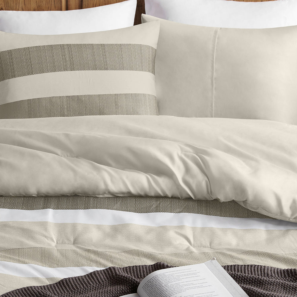 2-Piece Twin/Twin XL Stripe Textured Print Comforter Set,Neutral Media 3