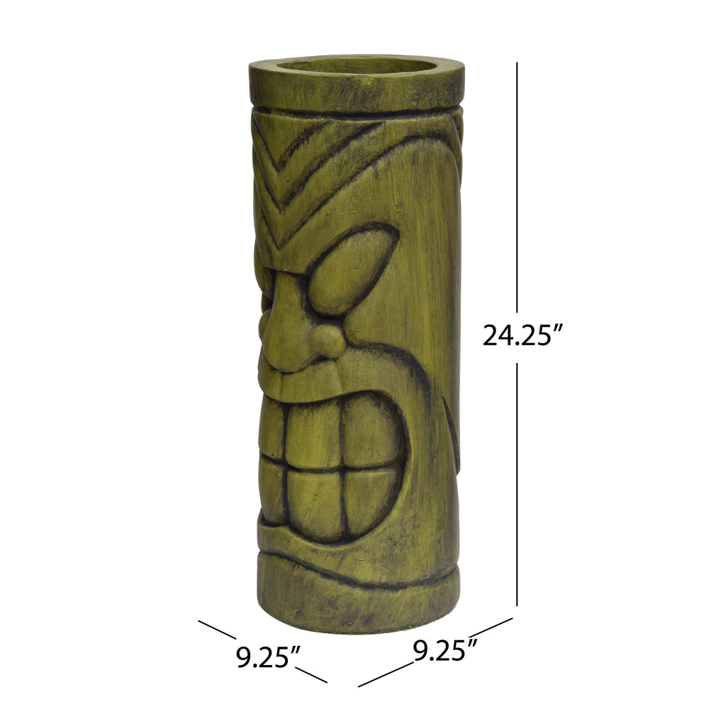 Stone Statue Urn Planter, Decorative Face Plant Pot, Antique Green Finish Media 5