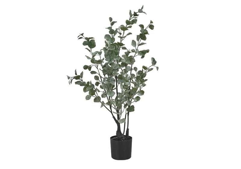 Artificial Plant, 35' Tall, Eucalyptus Tree, Indoor, Faux, Fake, Floor, Greenery, Potted, Decorative, Green Leaves, Black Pot