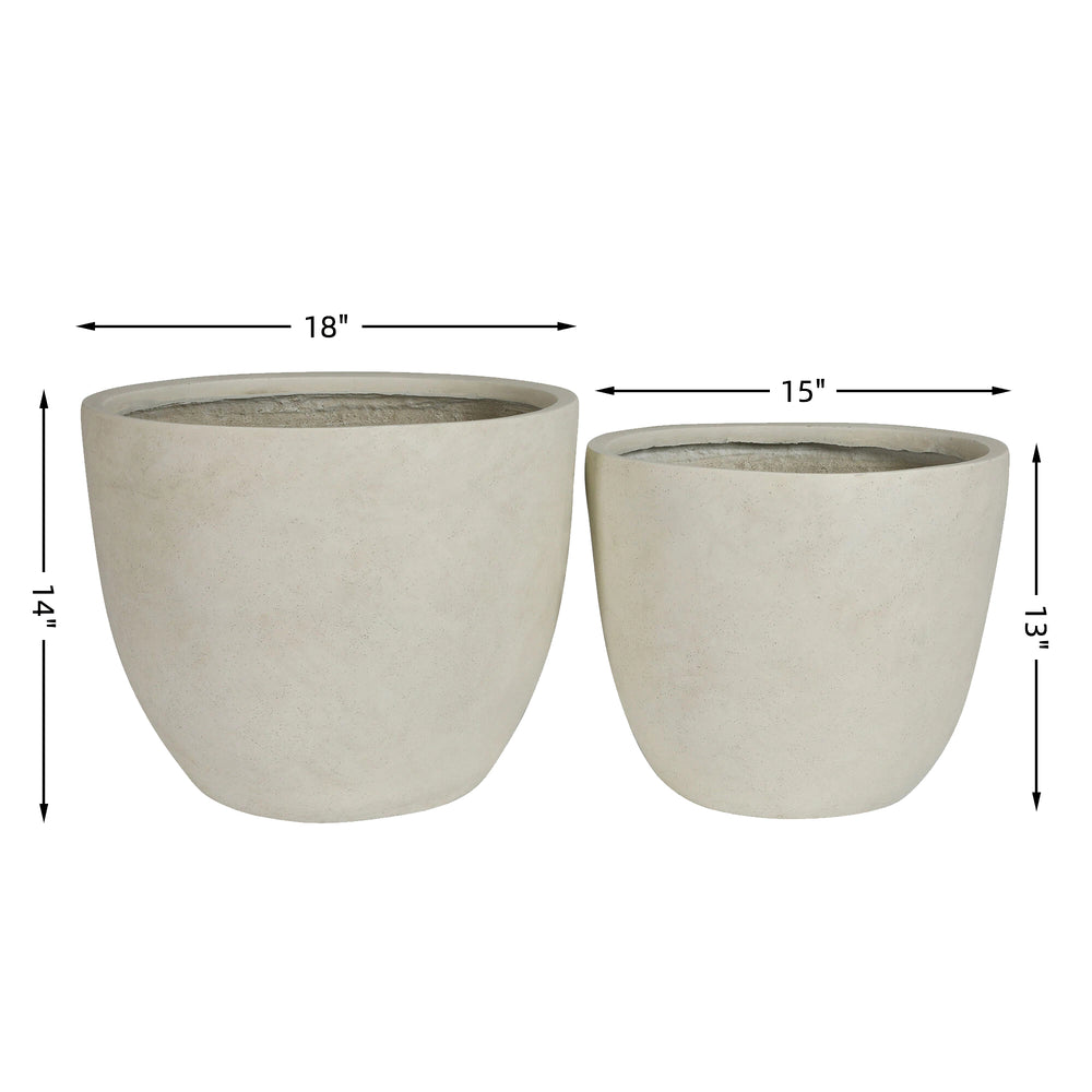 Round Concrete Planter Set of 2, Large Outdoor Indoor Handmade Rustic Decorative Planter Pots with Drainage Holes for Home Garden Patio, 15' x 13' & 18' x 14'  (white) Media 6