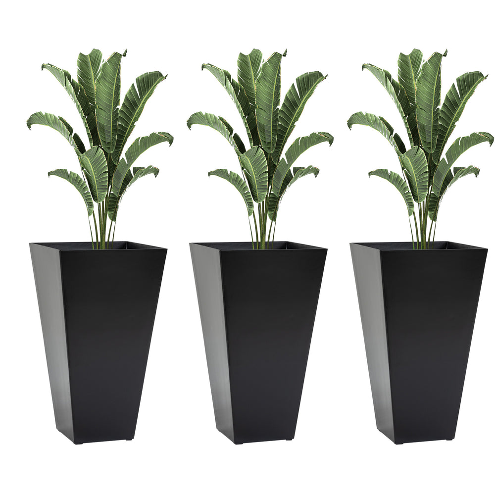 Outsunny Modern Tall Planters Set of 3 with Self-Drainage Black Polypropylene 28 Inches Media 1