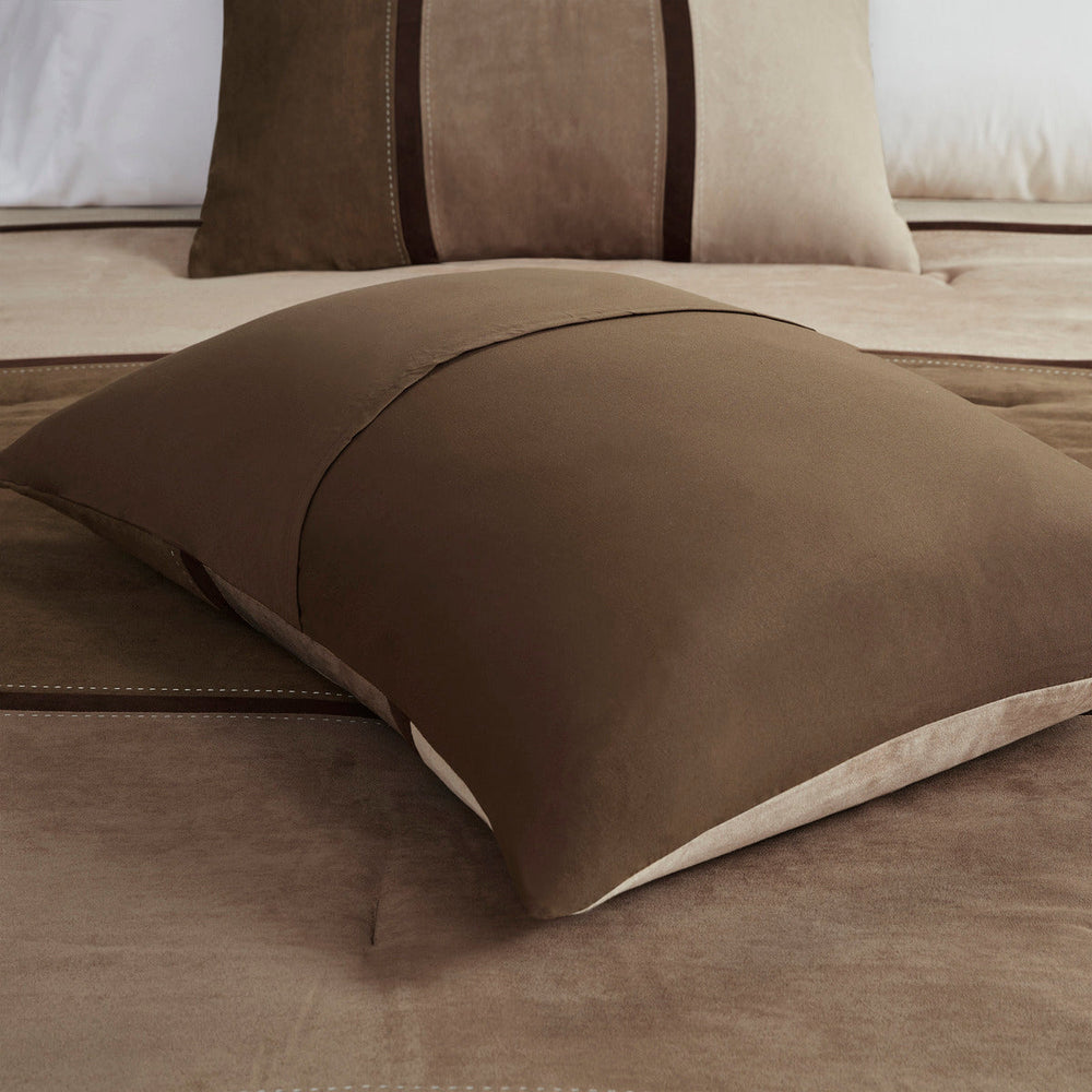 7 Piece Faux Suede Comforter Set Brown Queen Media 11