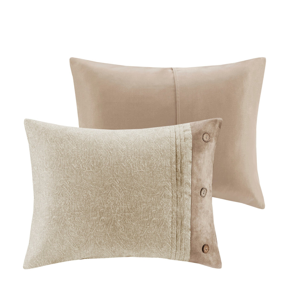 7 Piece Faux Suede Comforter Set Tan Queen Media 11