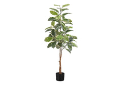 Artificial Plant, 52' Tall, Rubber Tree, Indoor, Faux, Fake, Floor, Greenery, Potted, Real Touch, Decorative, Green Leaves, Black Pot perspective