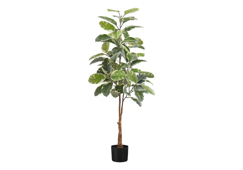 Artificial Plant, 52' Tall, Rubber Tree, Indoor, Faux, Fake, Floor, Greenery, Potted, Real Touch, Decorative, Green Leaves, Black Pot