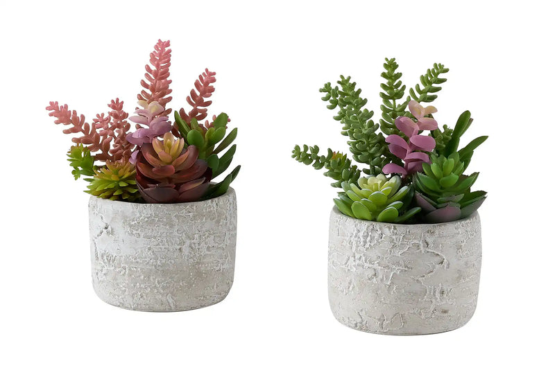 Artificial Plant, Set Of 2, 9' Tall, Succulent, Table, Grey Cement Pots, Contemporary, Modern