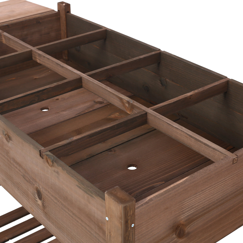 8 Pockets Horticulture Raised Garden Bed Elevated Wood Planter Box Stand with Foldable Side Table and Storage Shelf for Herb/Vegetables/Flowers, dark brown color Media 8