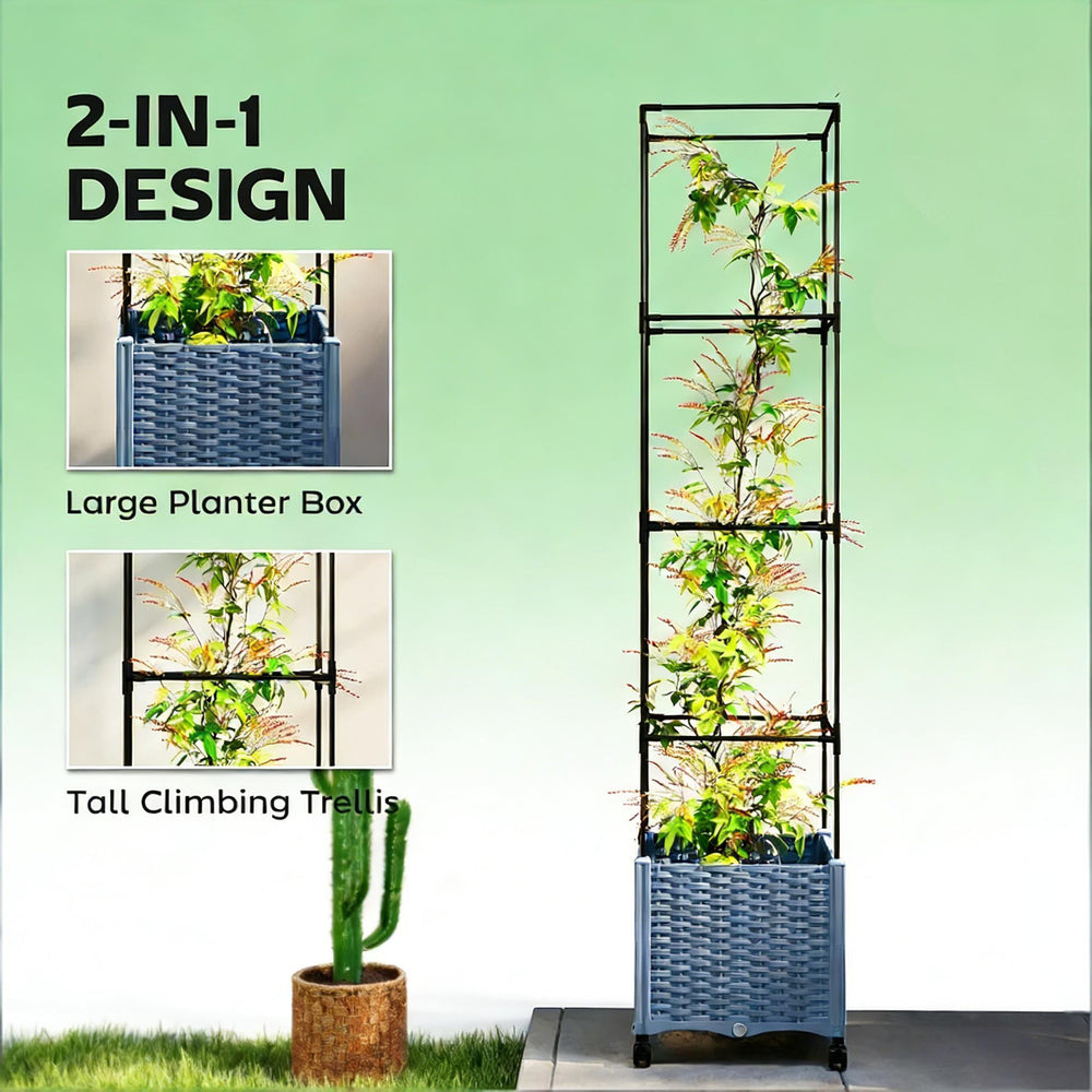 Mobile Raised Garden Bed,Adjustable Height Trellis Plant Cage Media 6
