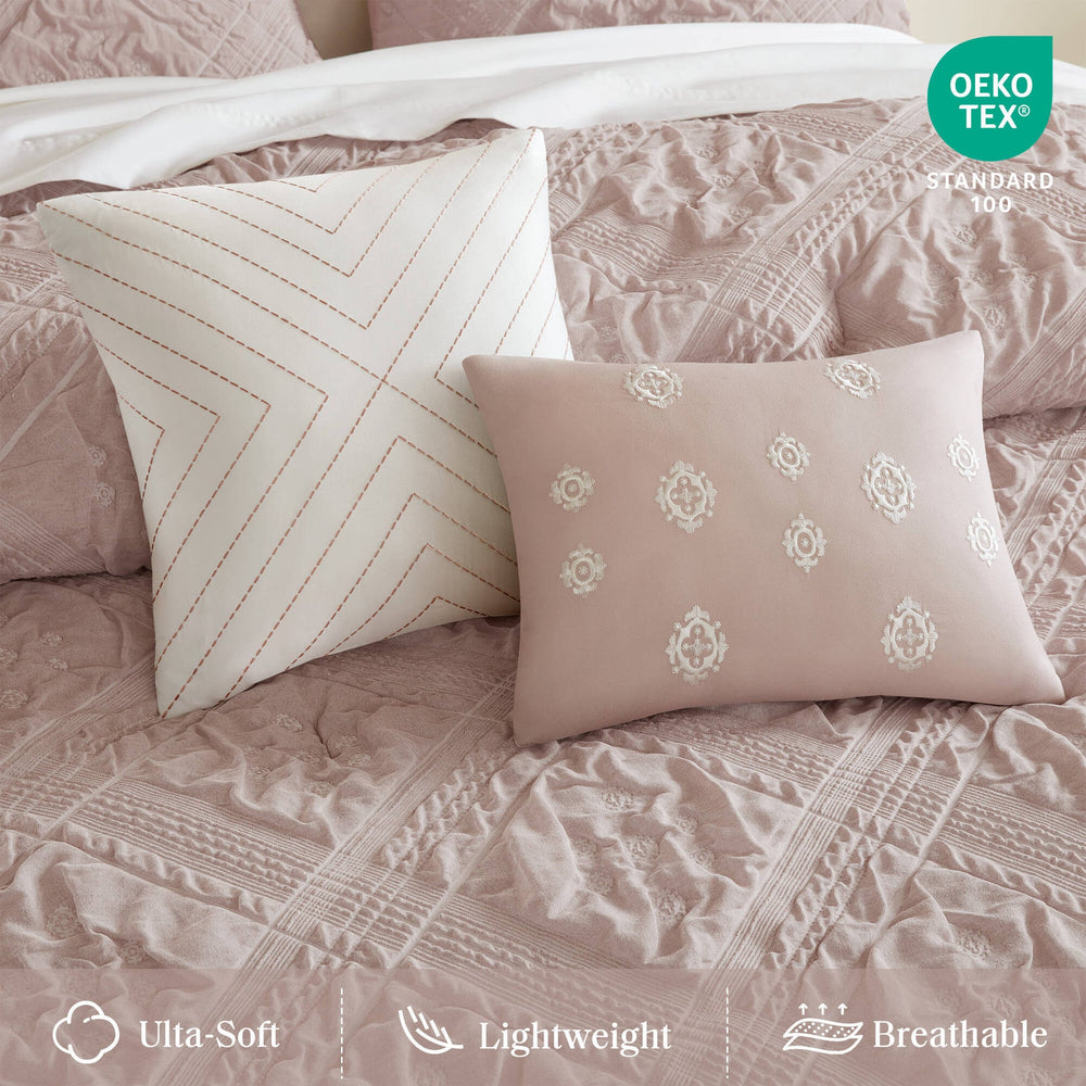 5-Piece Full/Queen 5 Piece Sculpted jacquard comforter set,Pink Media 2