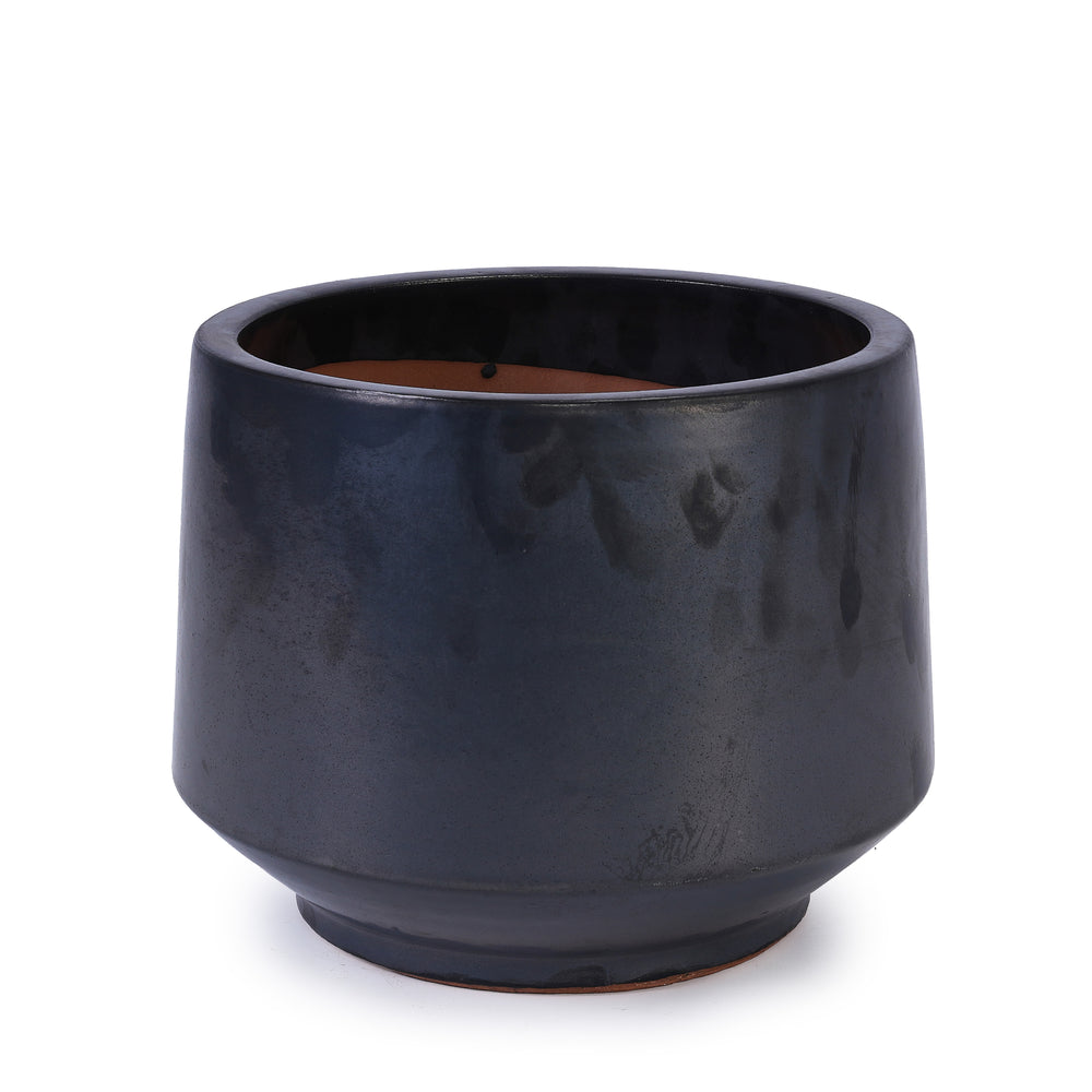 Handmade Black Matte Glazed Ceramic Planter Set of 3, 15/11/9 Inch Diameter, Textured Finish for Orchids & Begonias, Indoor/Outdoor Use on Windowsill & Bookshelf, Breathable Clay Media 9