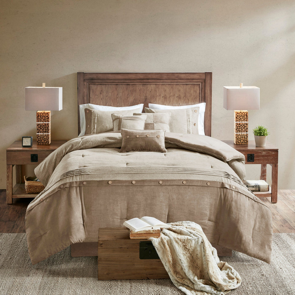 7 Piece Faux Suede Comforter Set Tan Queen Media 6