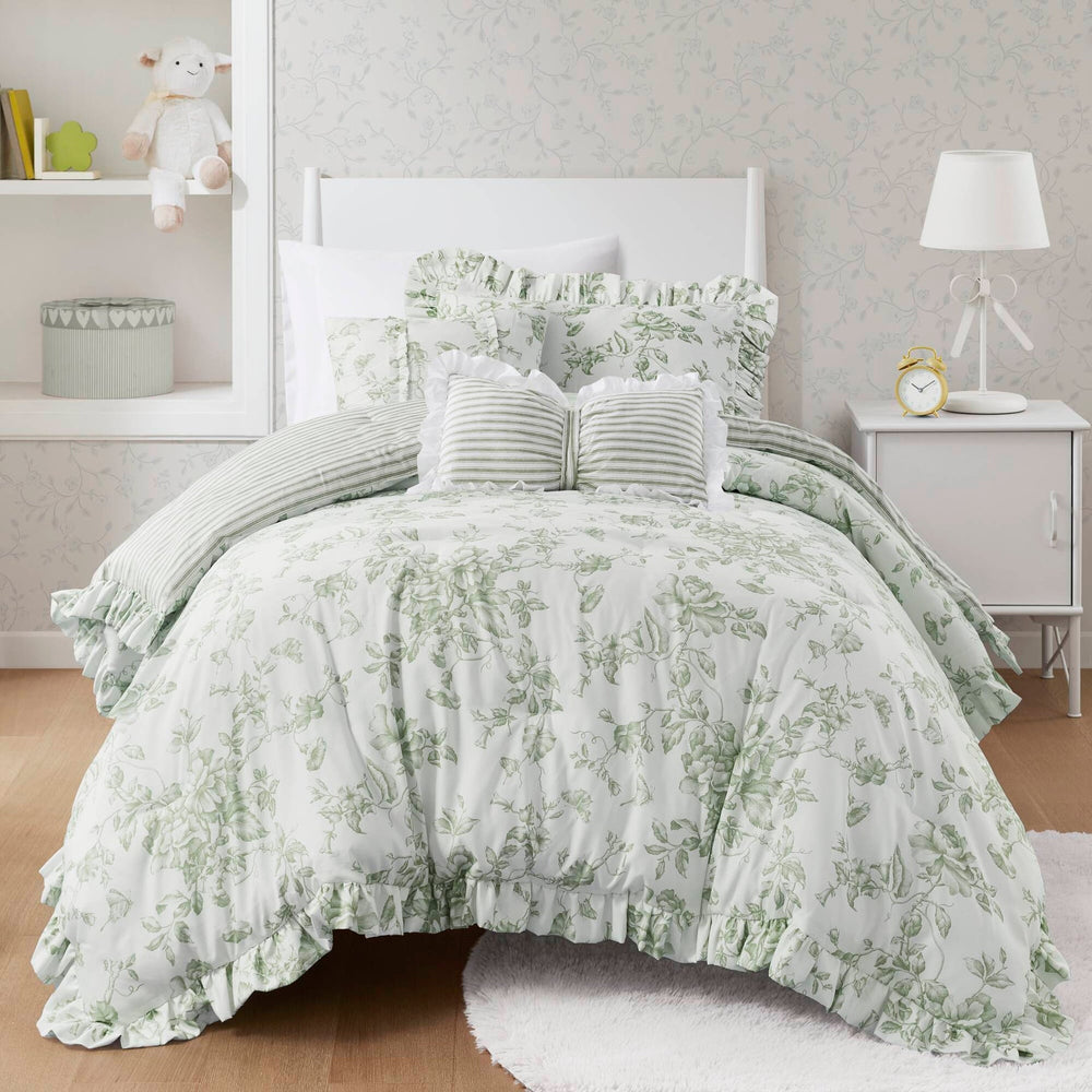 4 Pieces Twin/Twin XL Comforter Set with Decorative Pillows,Green Media 10