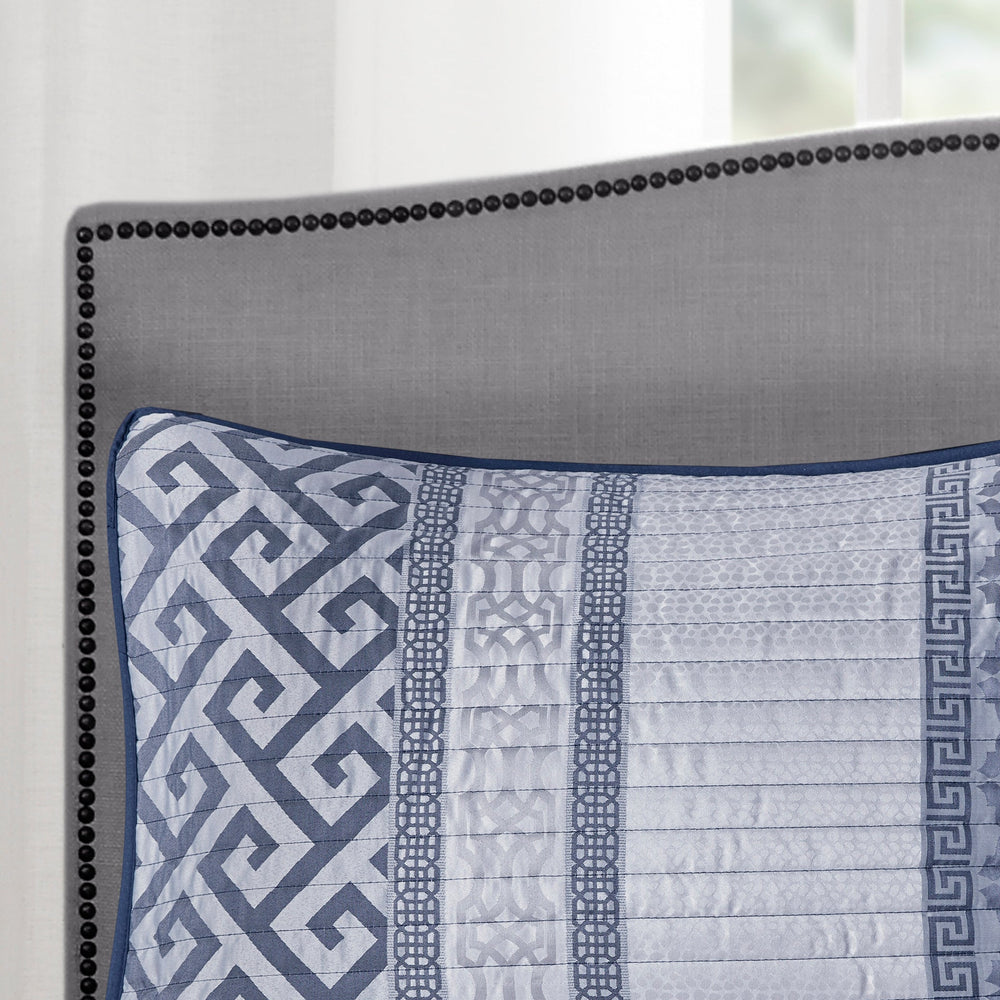 4 Piece Jacquard Quilt Set with Throw Pillow Navy Full/Queen Media 9