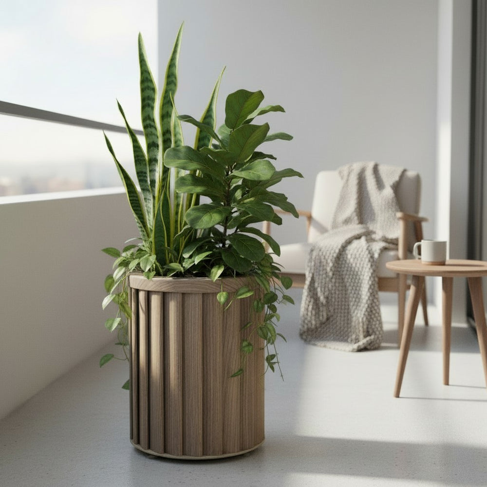 Round Strata Column Planter MD - Ash Brown Media 6