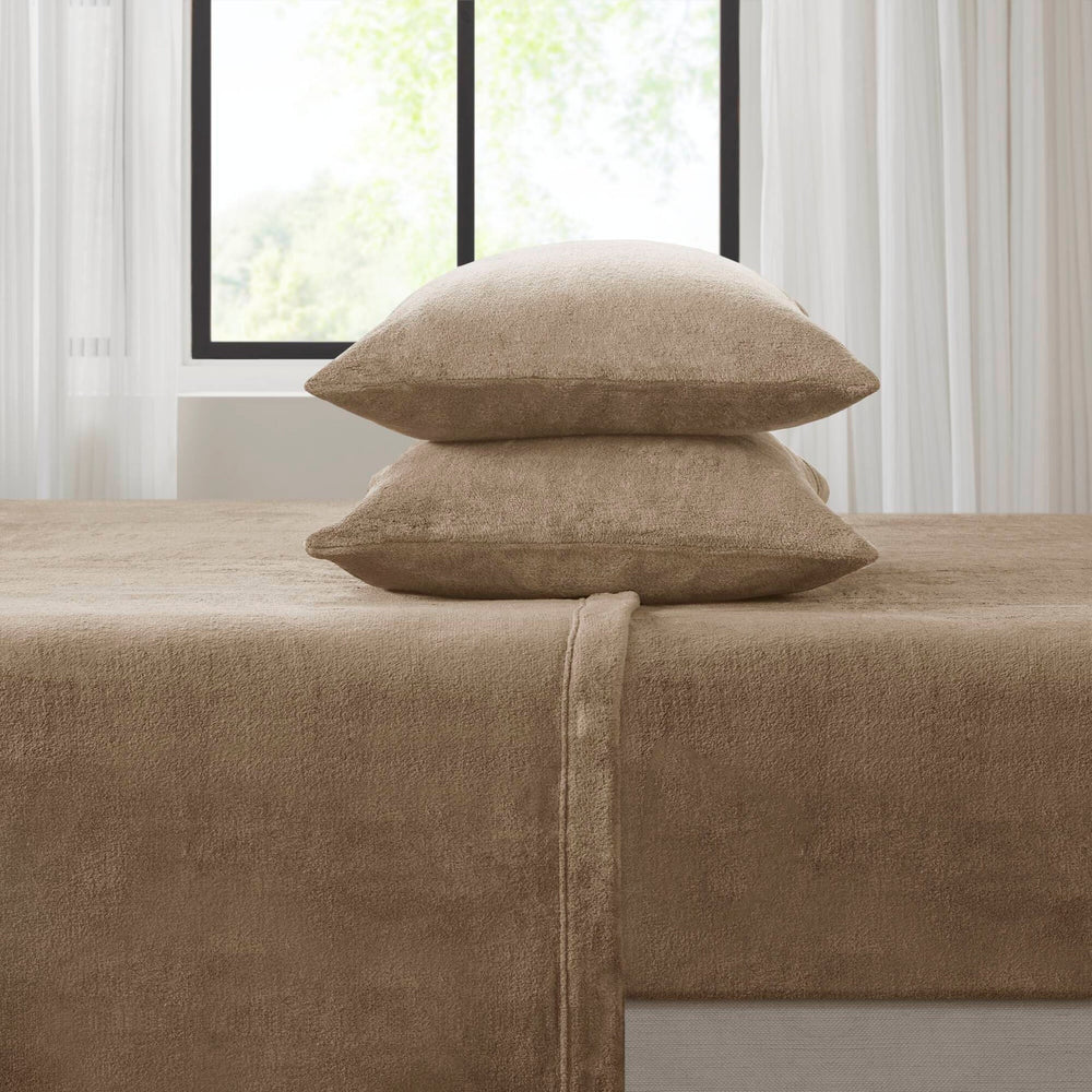 4 PCS Queen Micro Plush Sheet Set Taupe Media 18
